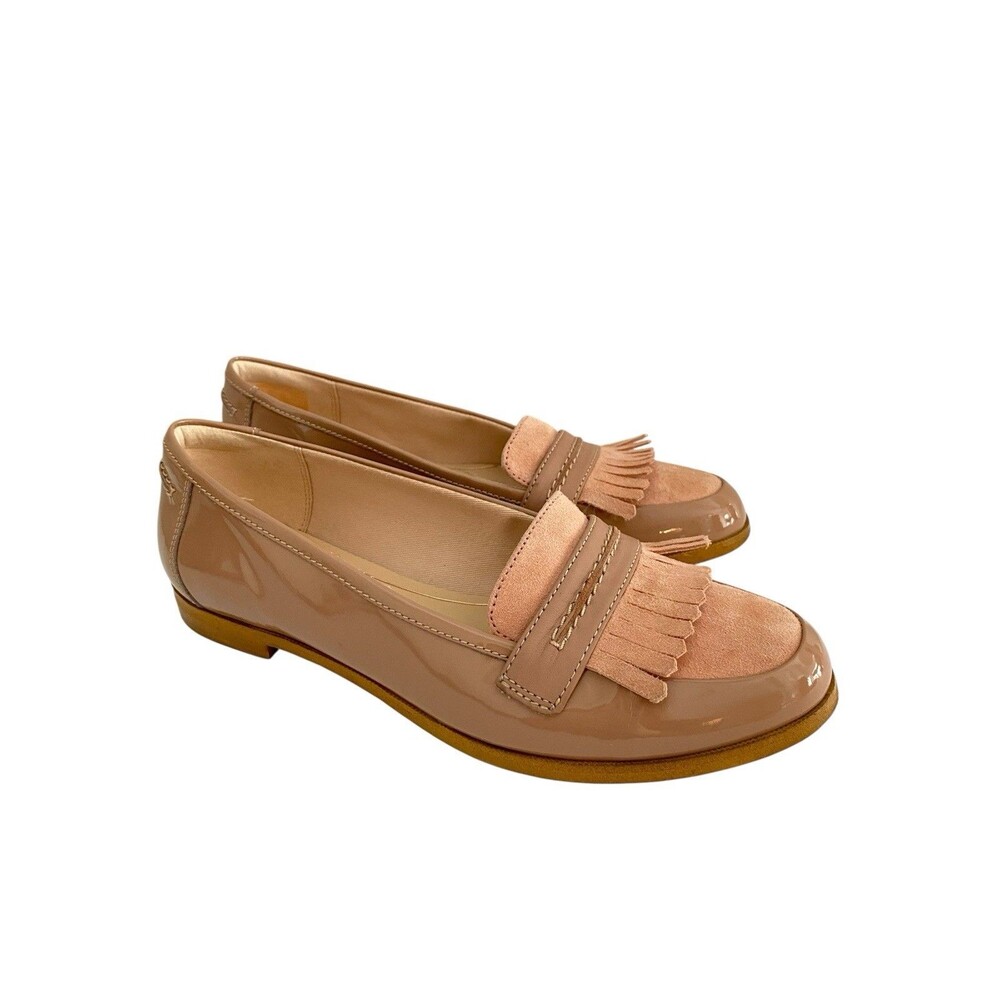 CLARKS ANDORA CRUSH NUDE BEIGE Suede Patent Leather Slip On Loafers Size 9.5 - Picture 8 of 8